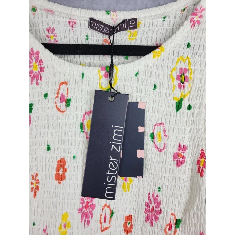 Mister Zimi Abbie Dress White‎ Meadow Floral Smocked Midi Size 10